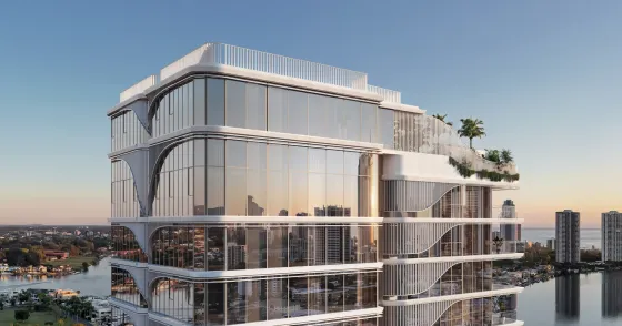 Curved glass facade of Nera Residences
